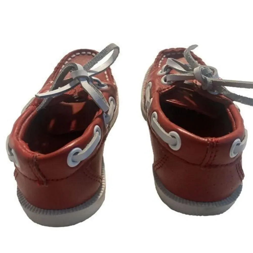 JANIE & JACK BOAT SHOE RED WHITE LEATHER DECK‎ TODDLER BOY 7 PREPPY